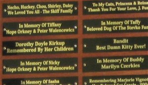 Tribute plaques in support of the Groton Animal Foundation